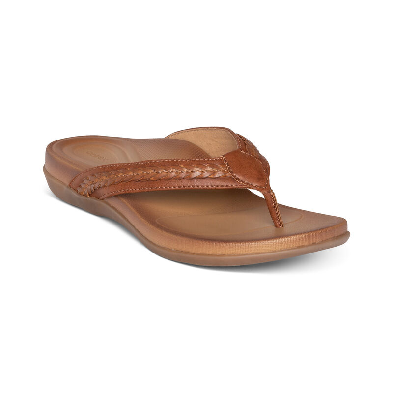 Aetrex Womens Emmy Braided Thong Flip Flops Brown - JosAmlvFx